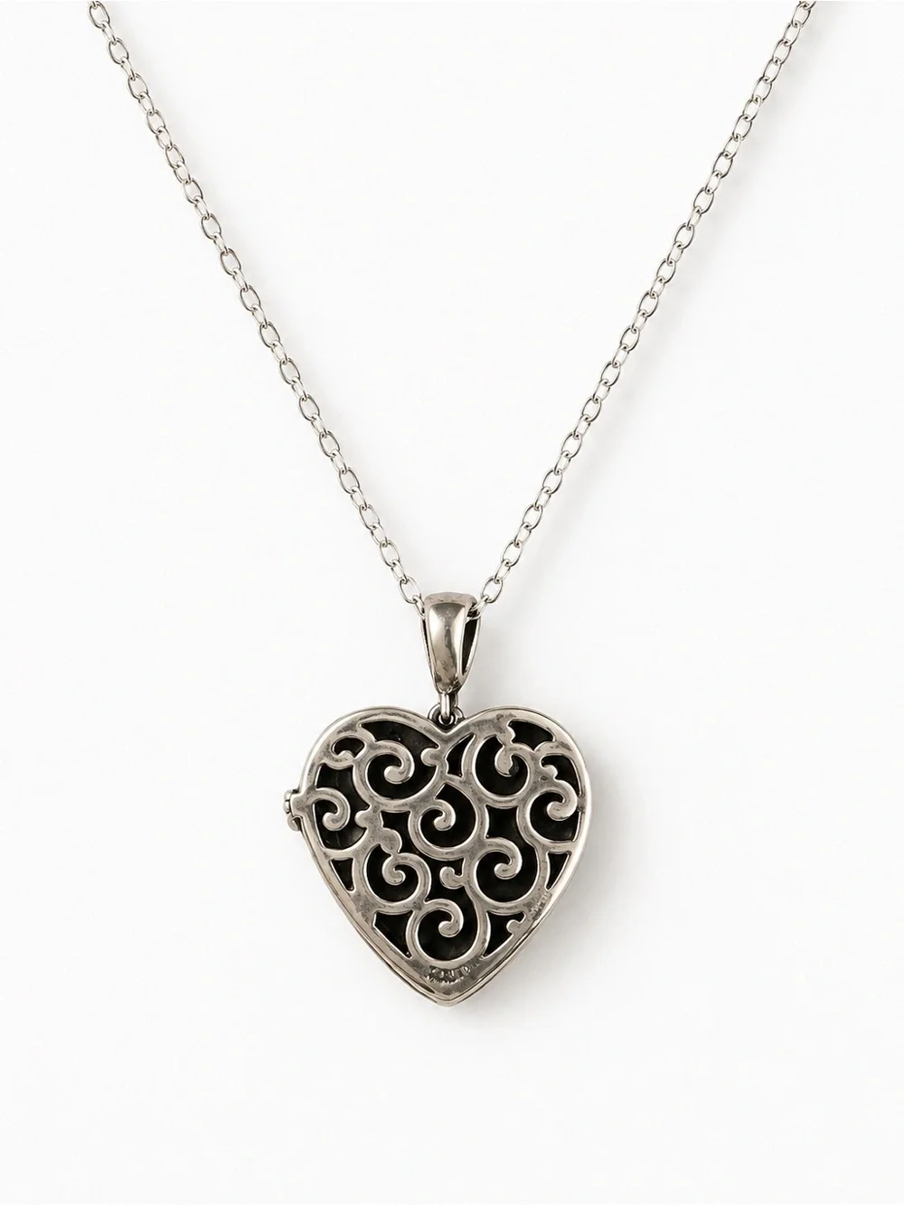 Black Onyx Marcasite Large Heart Pendant Necklace Rhodium Over Brass 🖤✨
